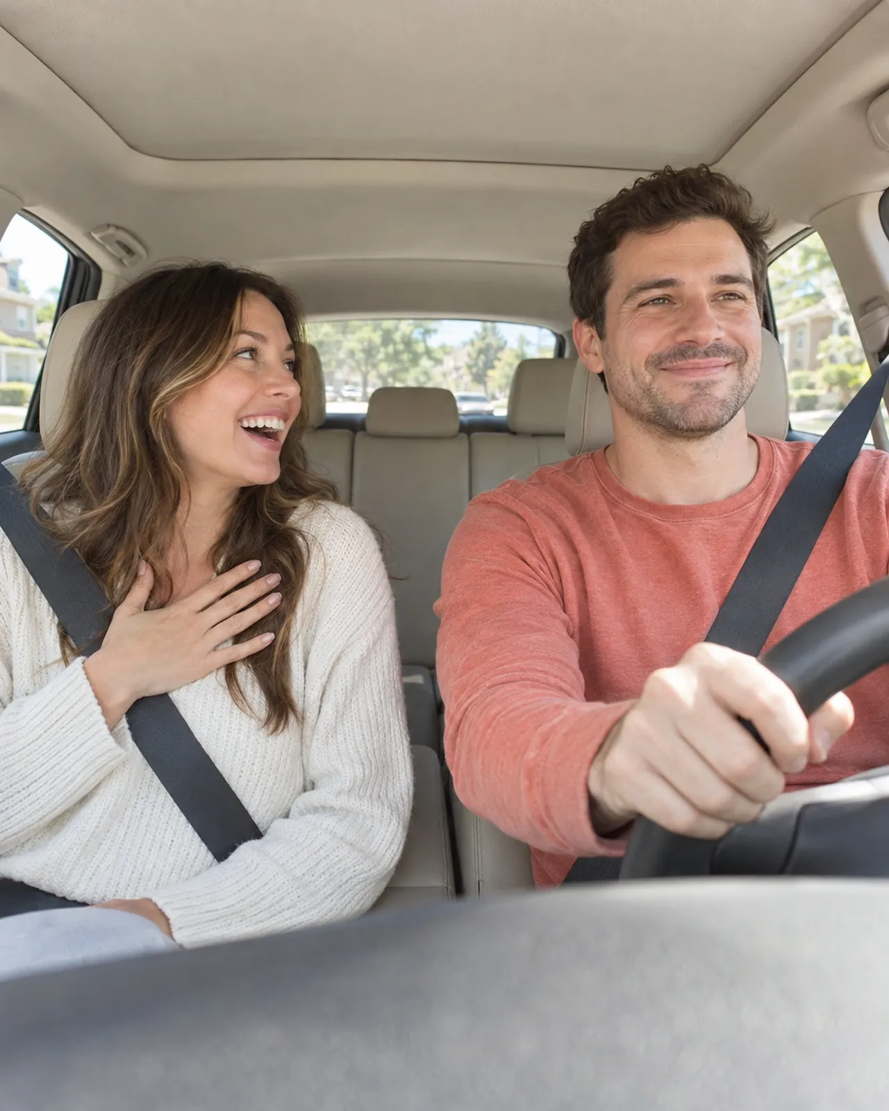 Una pareja escucha una canción en el auto
